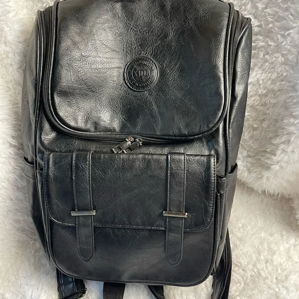 Unisex XDL vintage Black Faux leather large backpack slim laptop backpack
